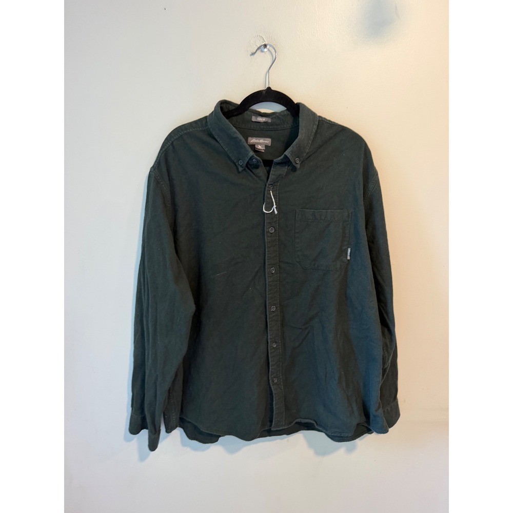 Eddie Bauer Mens 2XL Forest Green Cotton Long Sleeve Button Down Classic Shirt